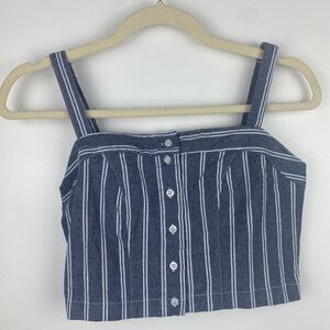 Brandy Melville cropped tank top white stripe blue Small adjustable straps Cute